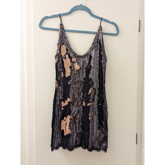 Black & Rose Gold Sequin Dress XS By Free People - Picture 1 of 7